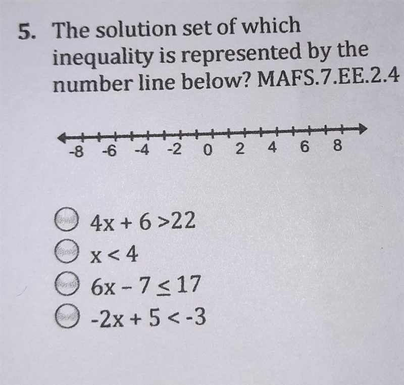 The solution set of which inequality is represented by the number line below-example-1