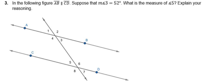 100 POINTS in the following figure ab/cd. suppose that m<3 = 52*. what is the measure-example-1