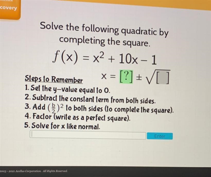 Solve the following quadratic by completing the square. f(x) = x2 + 10x - 1-example-1