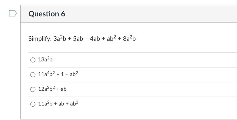 Simplify: 3a²b + 5ab – 4ab + ab² + 8a²b-example-1