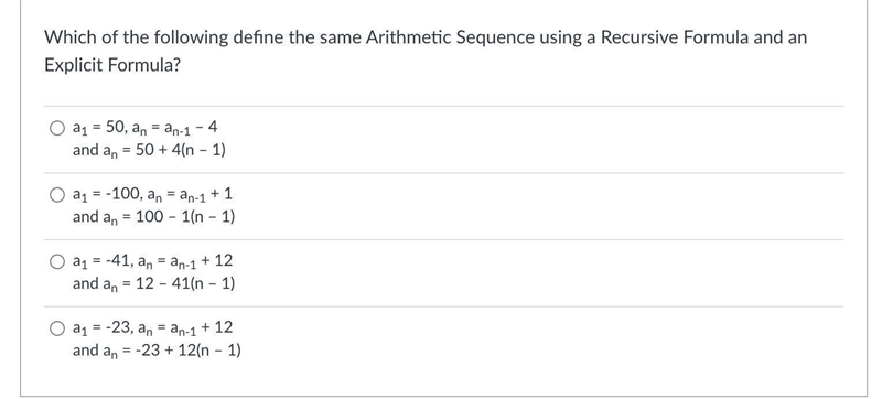 Which of the following define the same Arithmetic Sequence using a Recursive Formula-example-1