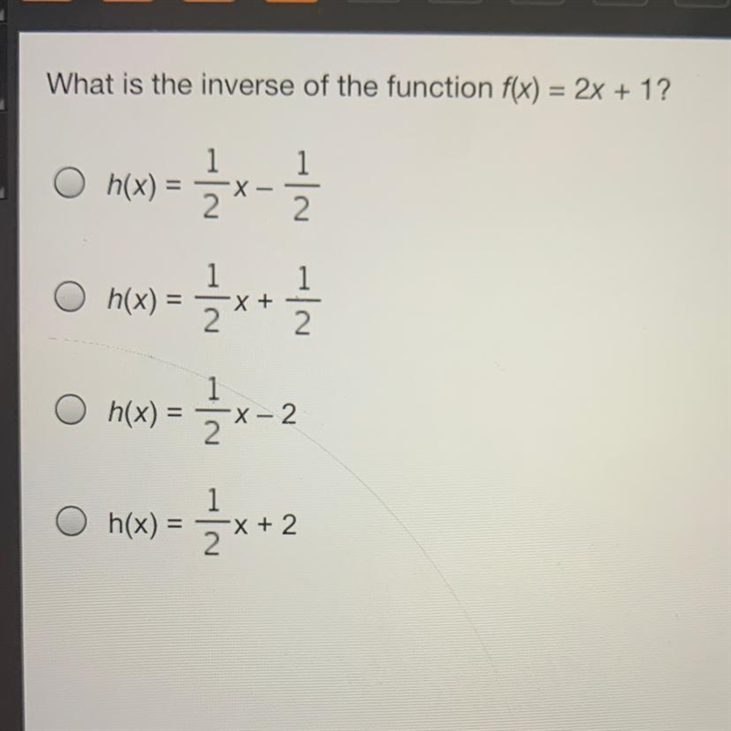 What is the inverse of the function f(x) = 2x + 1'-example-1