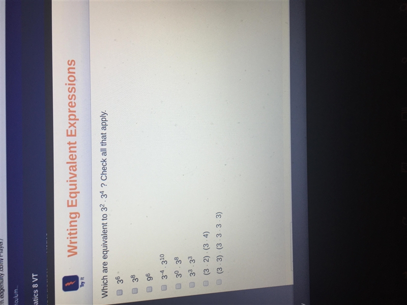 Which are equivalent to 32.34 ? Check all that apply.3638963-431030.3833.33(3.2).(3.4(3-3) (3.3.3.3)-example-1