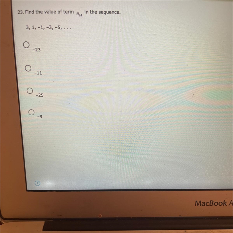 23. Find the value of termin the sequence.a43, 1, -1, -3, -5,...-23-11-25-example-1