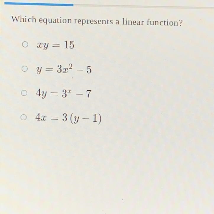 Which equation represents a linear function ??-example-1