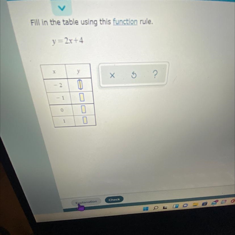 Turn on the table using this function ruleY equals 2X +4-example-1