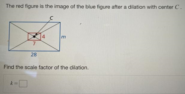 The red figure is the image of the blue figure after a dilation with center C.Find-example-1