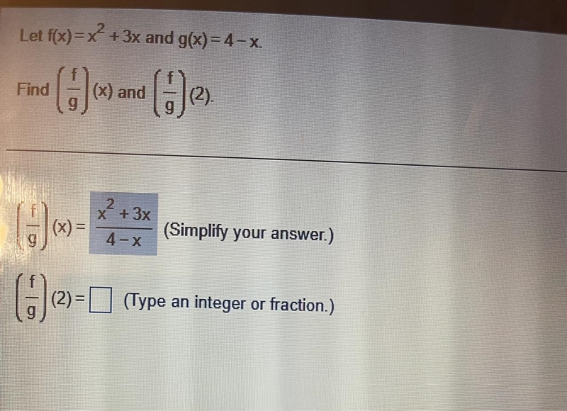 I need help solving the second one. Algebra of function-example-1