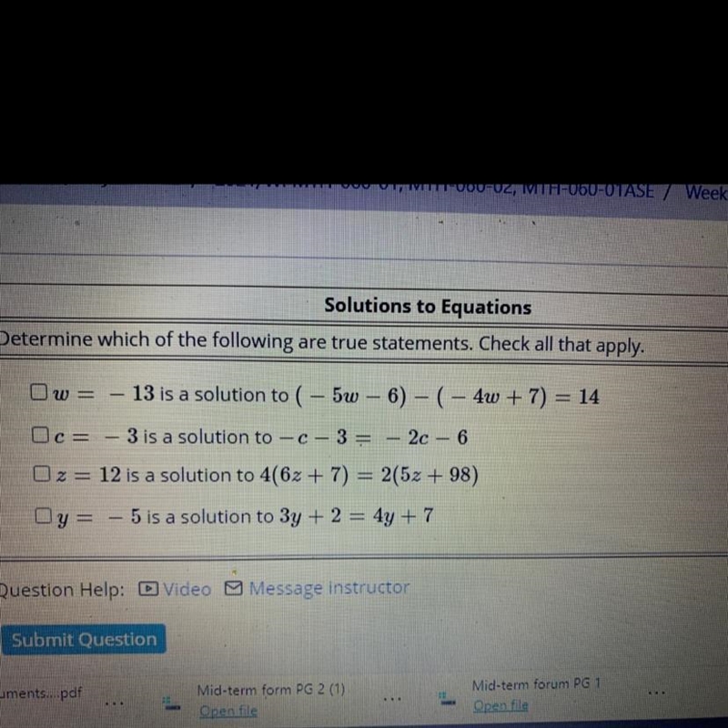 Solutions to EquationsDetermine which of the following are true statements. Check-example-1