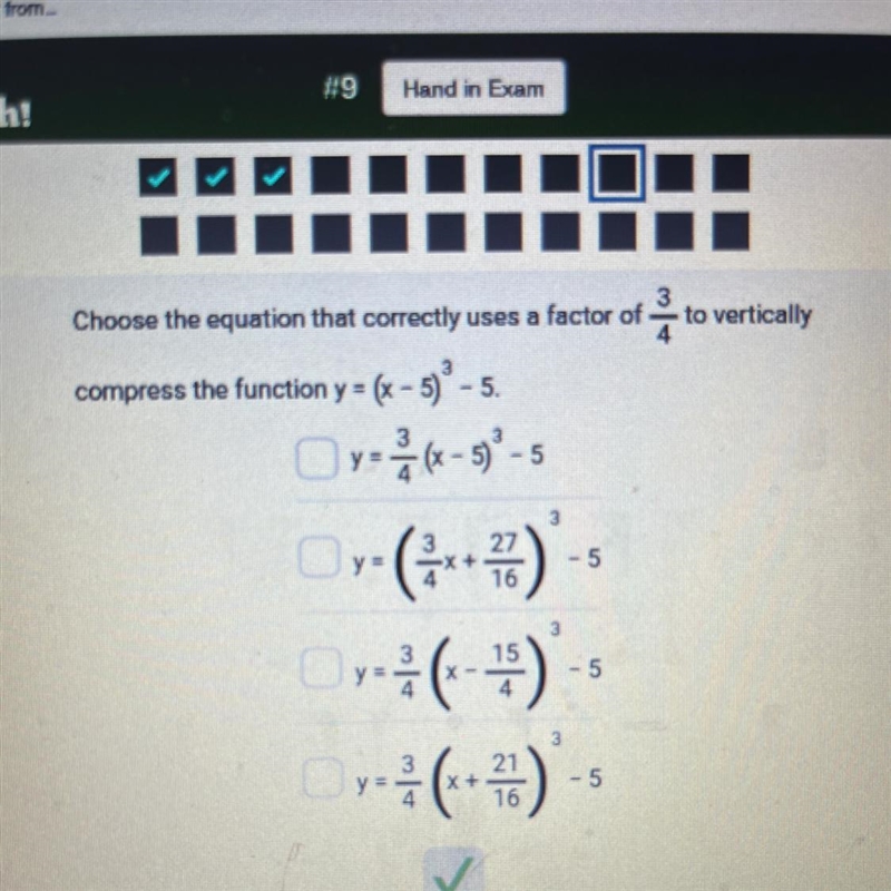 Choose the equation that correctly uses a factor of to vertically compress the function-example-1