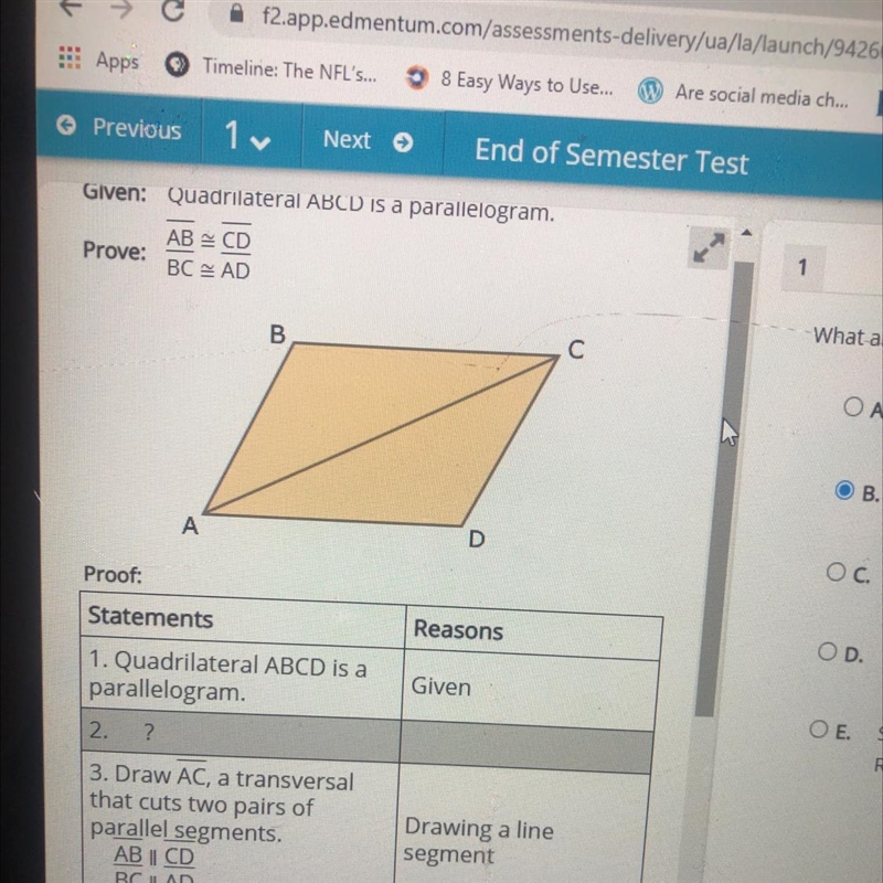 What are the missing statement and reason in step 2 of the proof?-example-1