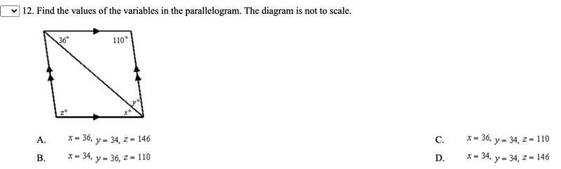 Find the values of the variables in the parallelogram. The diagram is not to scale-example-1