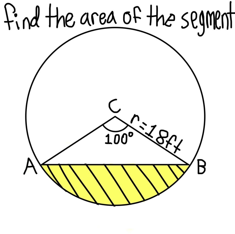 Find the area of the segment. also, what is the arc length of AB (curved line over-example-1