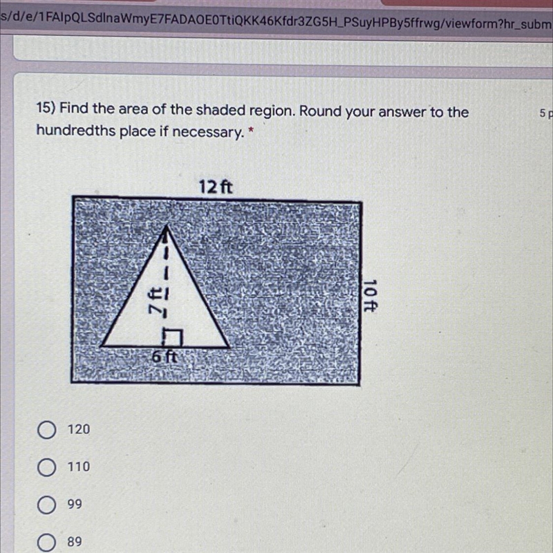 15) Find the area of the shaded region. Round your answer to thehundredths place if-example-1