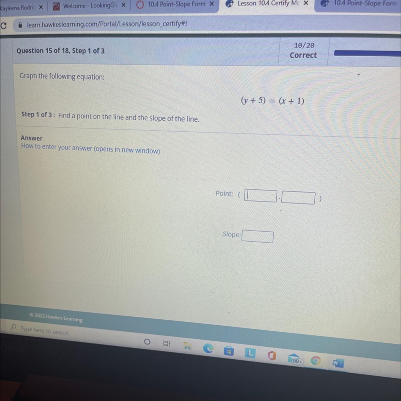 Find a point on the line and the slope of the line(y+5)=(x+1)-example-1