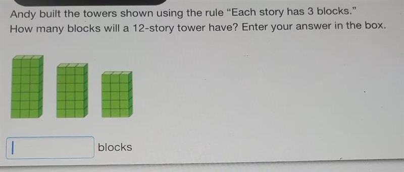 Andy built the towers shown using the rule "Each story has 3 blocks". How-example-1