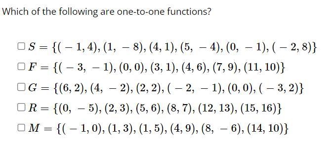 Which of the following are one-to-one functions?-example-1