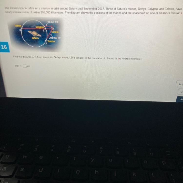 Find The distance DB from Cassini yo Tethys when AD is tangent to the circular orbit-example-1