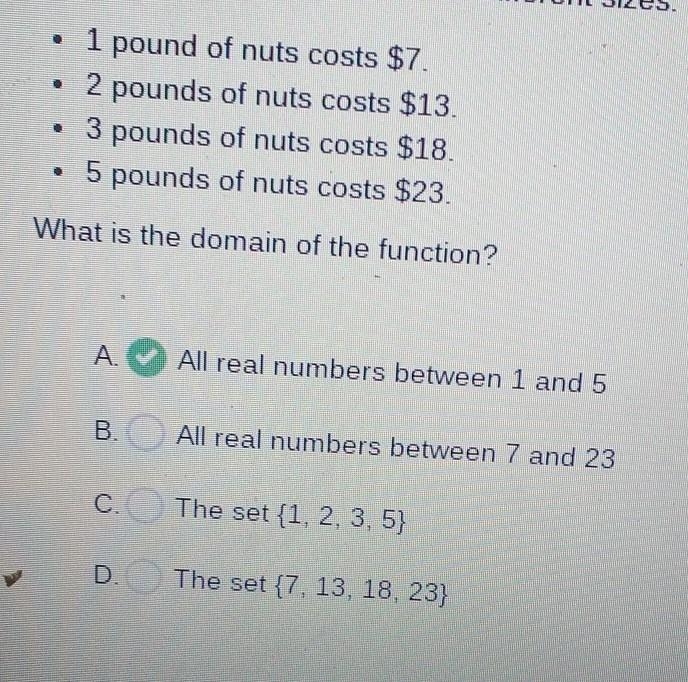 A store nuts in bags of four different sizes : 1 , 2 , 3, and 5 pounds. The cost of-example-1