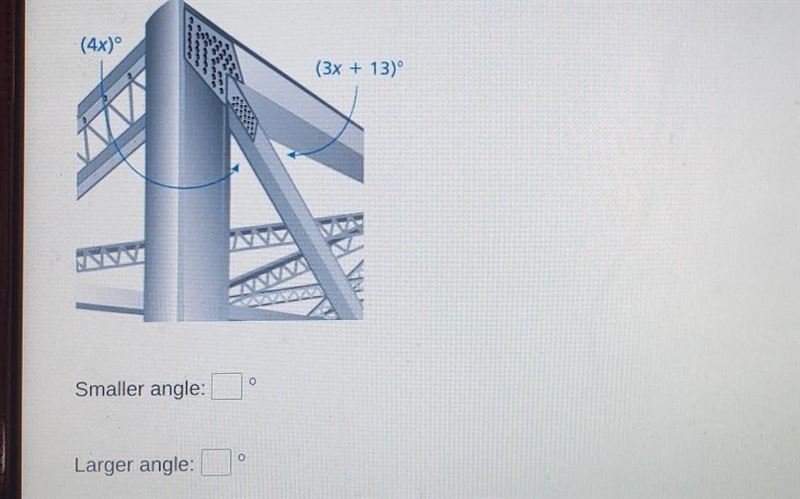 3 support beams for a bridge form a pair of complementary angles. find the measure-example-1