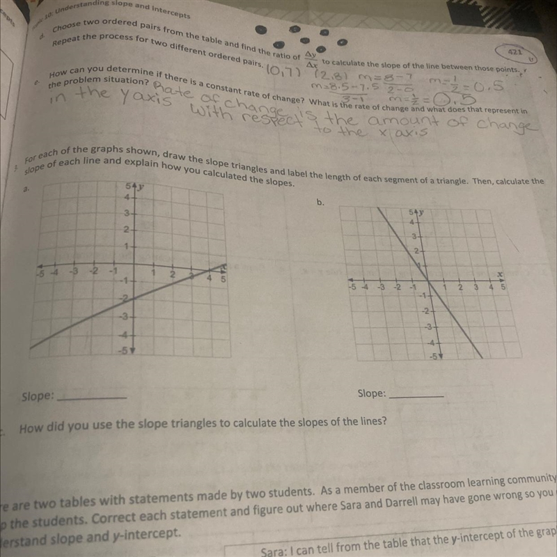 For each of the graphs, draw the slope triangles and label length of each segment-example-1