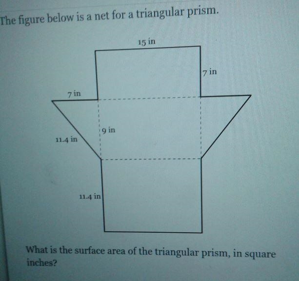 The figure below is a net for a triangular prism.What is the surface area of the triangular-example-1