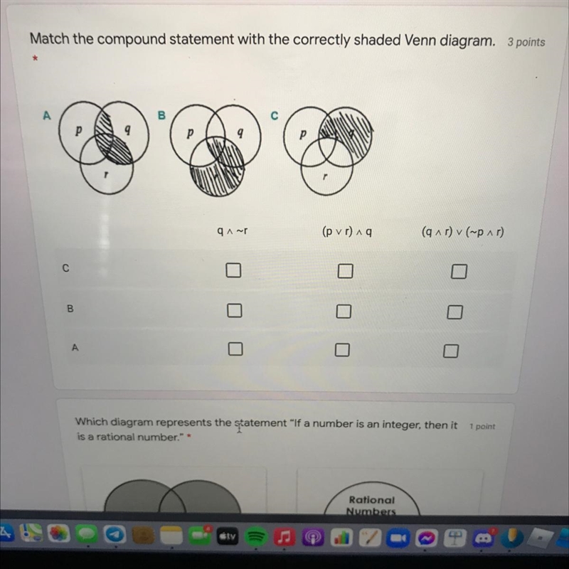 Match the compound statement with the correctly shaded Venn diagram-example-1