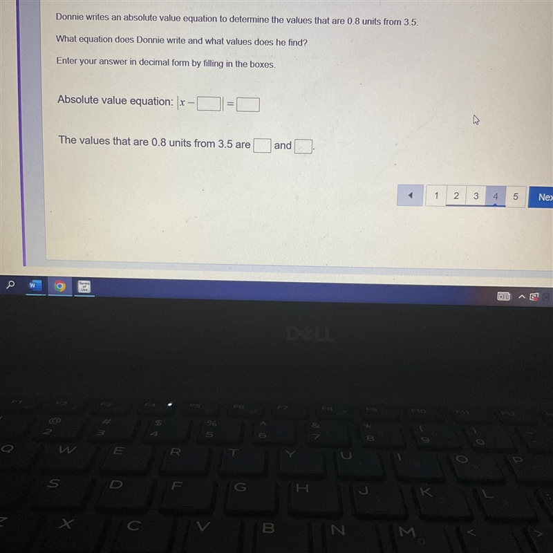 Donnie writes an absolute value equation to determine the values that are 0.8 units-example-1