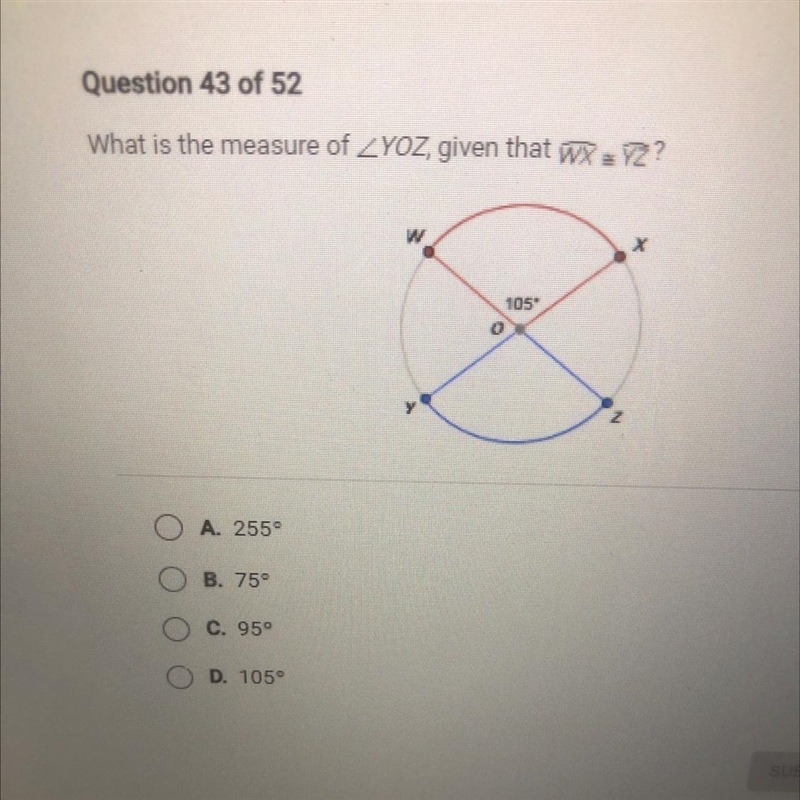 Which measure of < YOZ given that WX = YZ-example-1