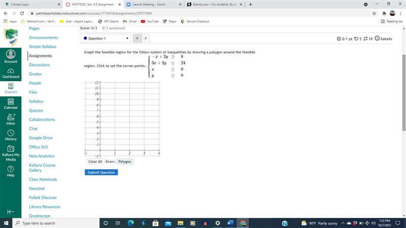 Graph the feasible region for the follow system of inequalities by drawing a polygon-example-1