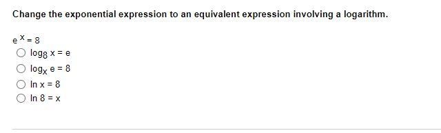 Change the exponential expression to an equivalent expression involving a logarithm-example-1