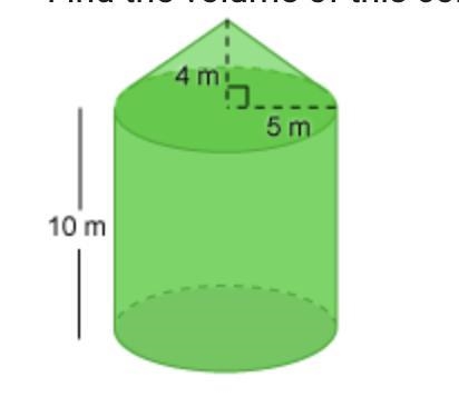 100 POINTS Find the volume of the composite solid. A ) 1099.01 m^3 B) 104.67 m^3 C-example-1