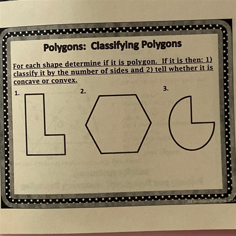 For each shape determine if it is polygon. If it is then: 1)classify it by the number-example-1