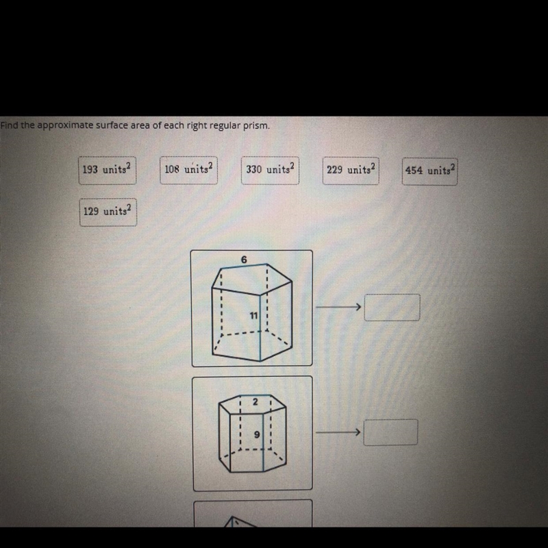 Find the approximate surface area of each right regular prism-example-1