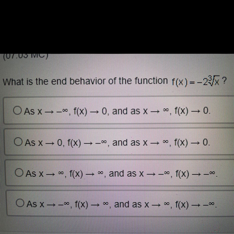 [15 PTS] PLS HELP!!! What is the end behavior of the function?-example-1