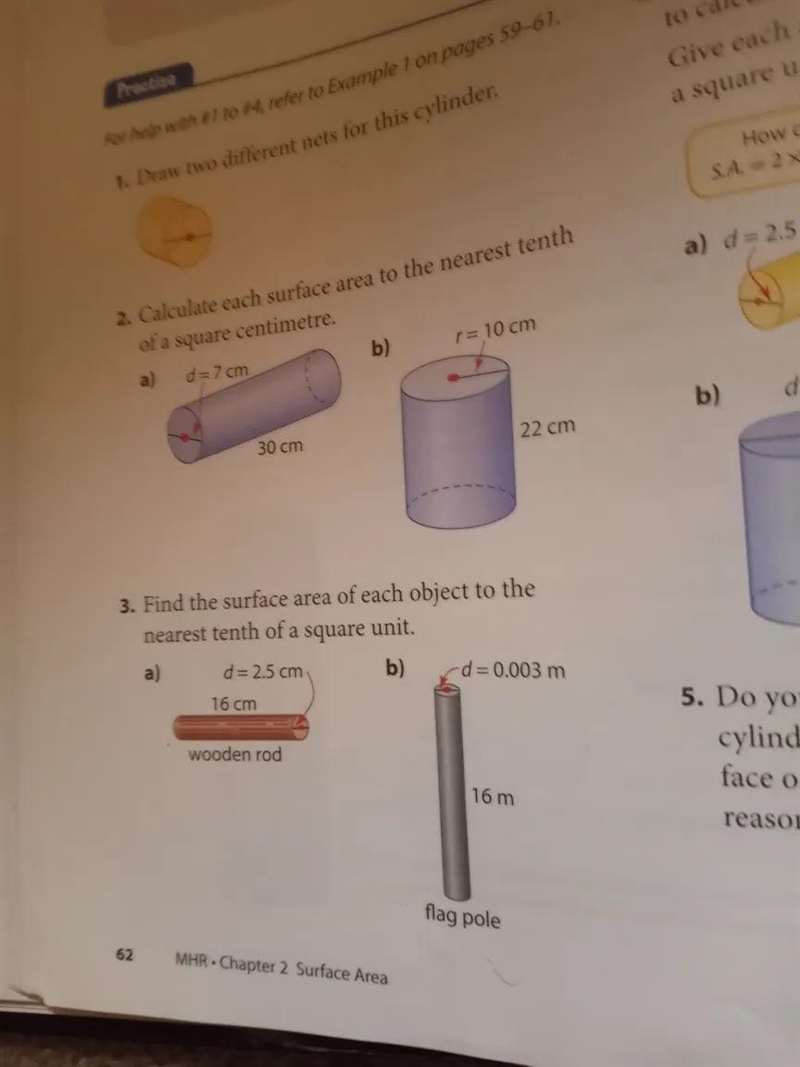 2. Calculate each surface area to the nearest tenth of a square centimetre ) r = 10 cm-example-1