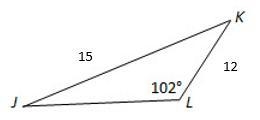 What is the measure of angle J in the triangle below?-example-1