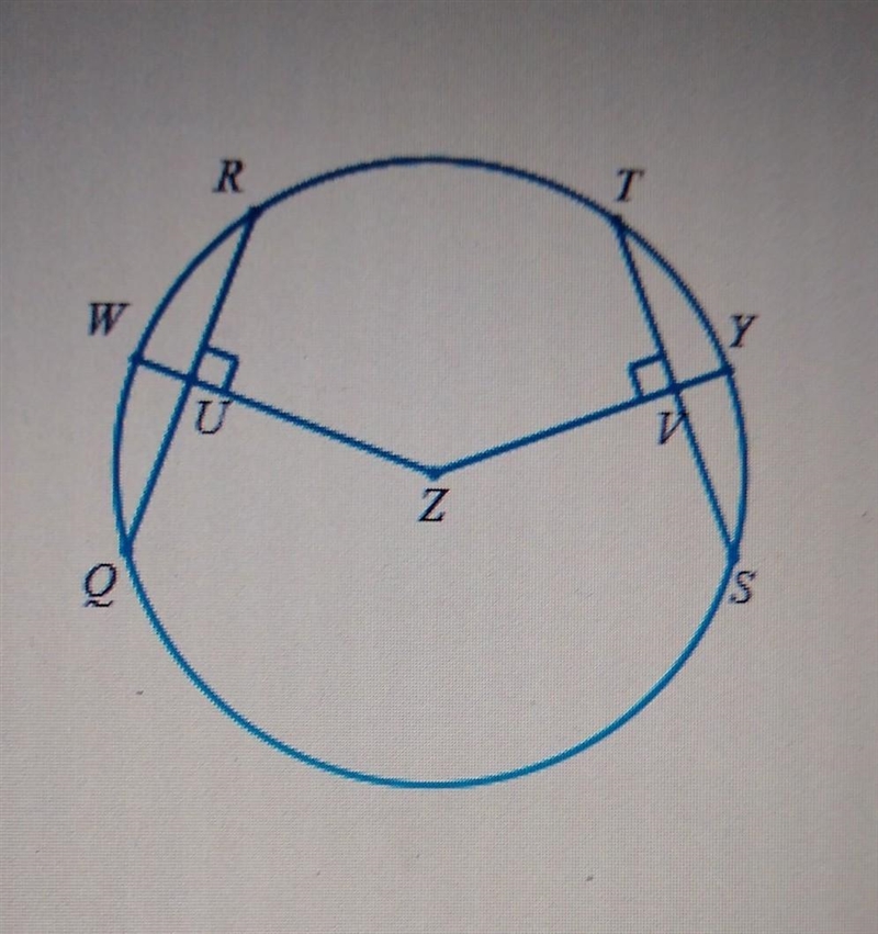 In the figure below, Z is the center of the circle. Suppose that QR=12, ST=12, UZ-example-1