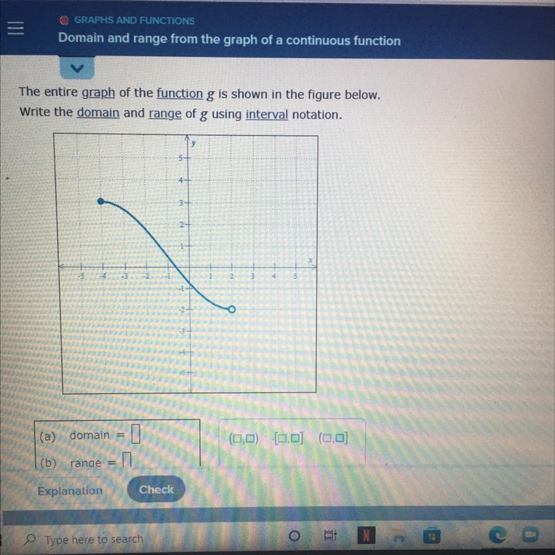 Domain and RangeWrite the domain and range of g using interval notation.-example-1