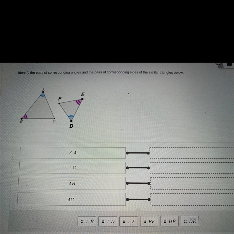 Identify the pairs of corresponding angles and the pair of corresponding sides of-example-1