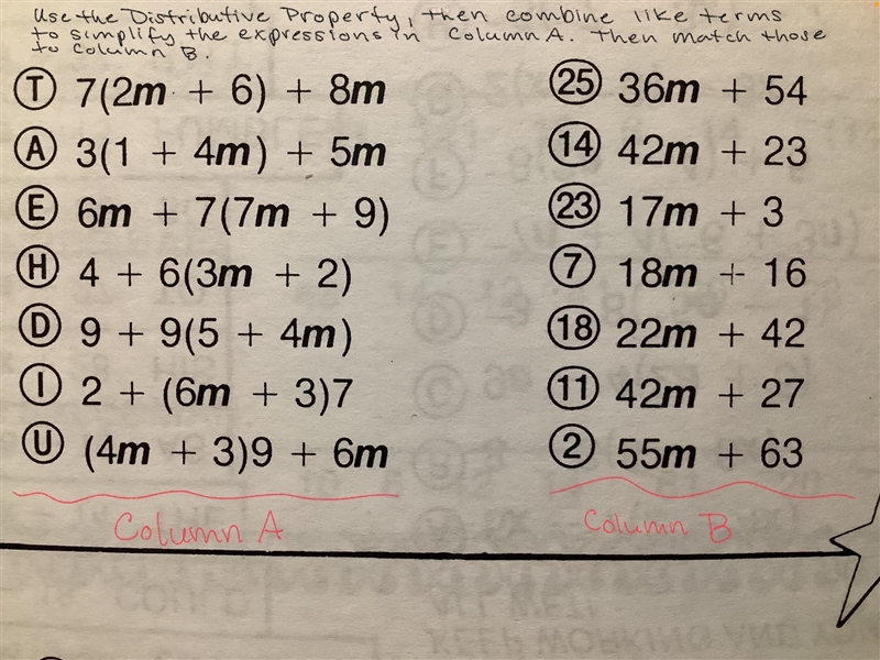 Simplify the problems in Column A to match the answers in Column B.-example-1