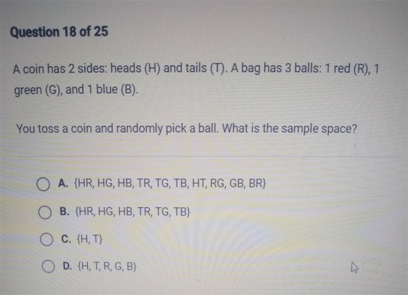 A coin has 2 sides: heads (H) and tails (T). A bag has 3 balls: 1 red (R), 1 green-example-1