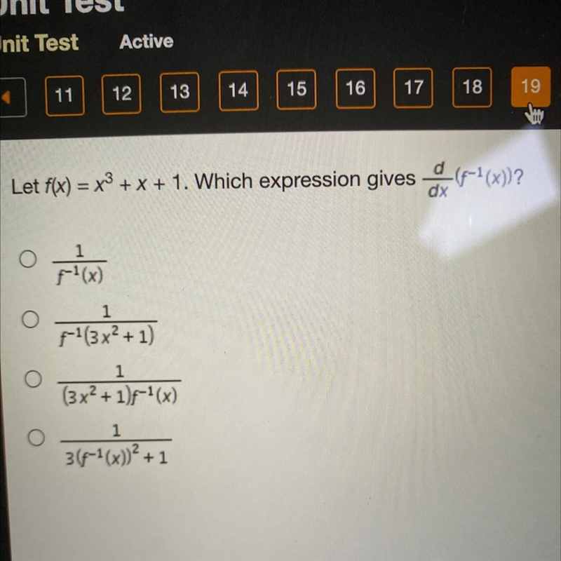 Let f(x) = x3 + x + 1. Which expression gives ((x)? dx پیام 1 (x) 1 (1+ 3x2) ام 1 (x-example-1