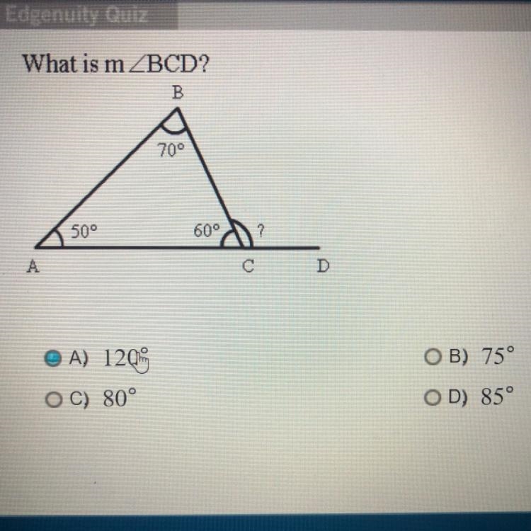 What is m A.)120° B.)75° C.)80° D.)85°-example-1