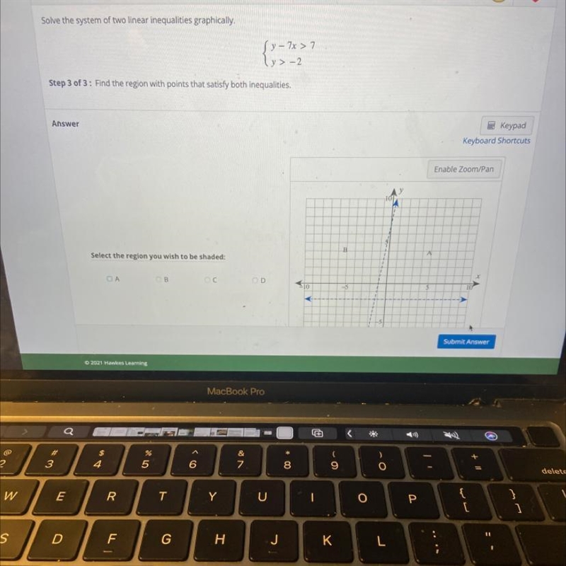 Solve the system of two linear inequalities graphically. Find the region with points-example-1