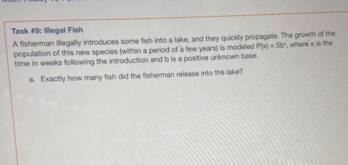 -A fisherman illegally introduces some fish into a lake, and they quickly propagate-example-1