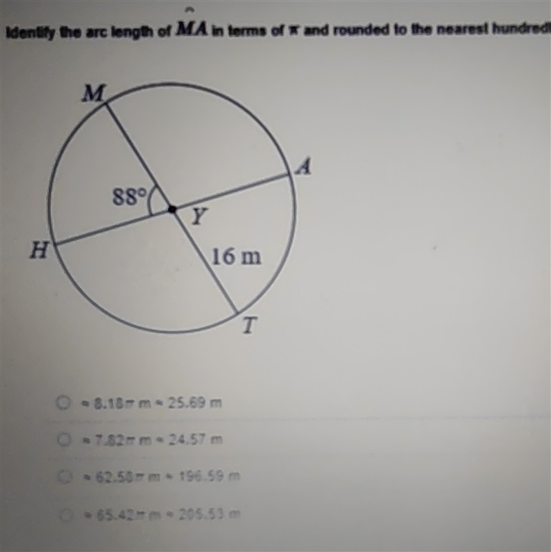 Identify the arc length of MA in terms of pi and rounded to the nearest hundredth-example-1