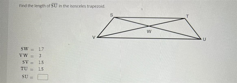 How do you find the length of SU in the isosceles trapezoid?-example-1