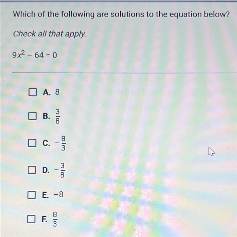 Which of the following are solutions to the equation below? Check all that apply. 9x-example-1