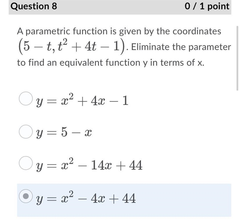 A parametric function is given by the coordinates . Eliminate the parameter to find-example-1